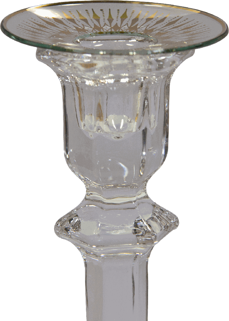 Kerzenteller Ø 7 cm Glas klar mit Dekor Ornament gold