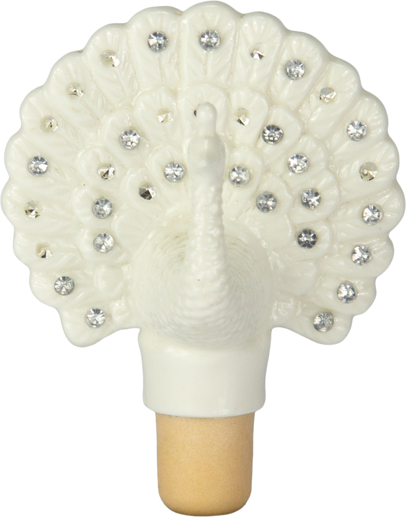 PEACOCK Bottle-Stop 7,5 cm Porcelain white with Rhinestones