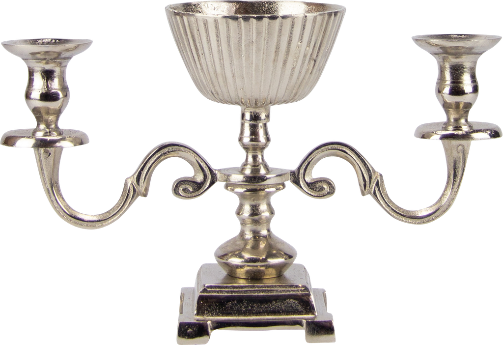 Candleholder 2-armed with Metal-Bowl Ø 13 cm Height 25 cm Metal antique-silver