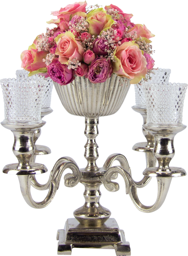Candleholder 4-armed with Metal-Bowl Ø 13cm Height 25 cm
