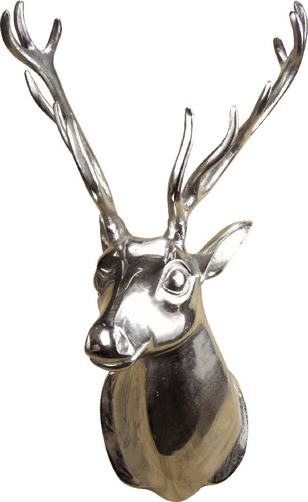 VENISON Hirschkopf Höhe 56 cm Metall antik-silber