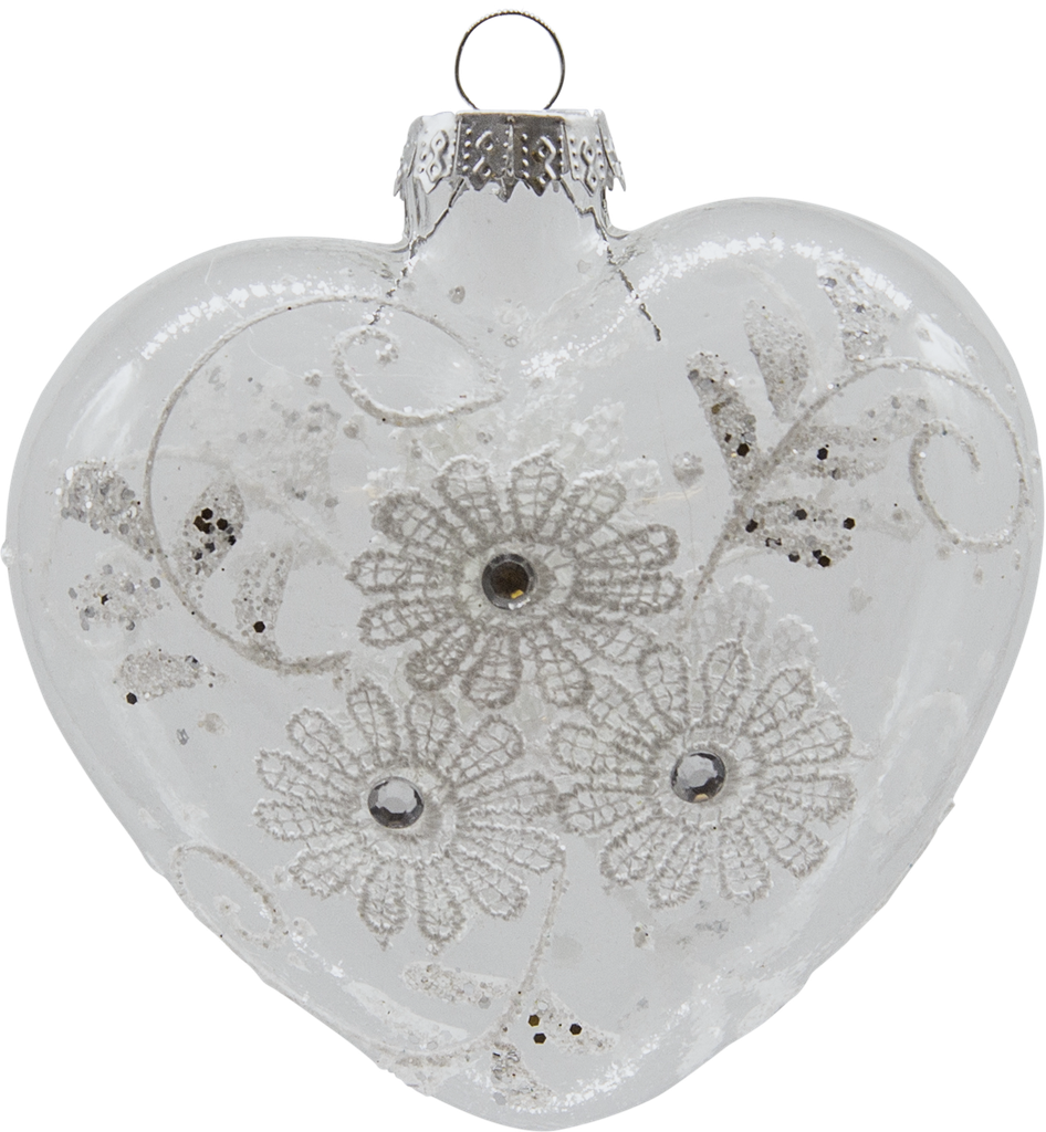 LACE Hearth to hang 8,5 cm Glass clear with Rhinestones & Lace