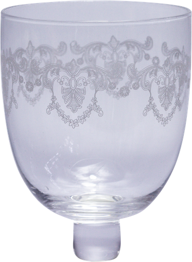 [50097A00] ROMANCE Teelicht-Aufsatzglas 8,5 cm Glas klar mit Dekor weiß