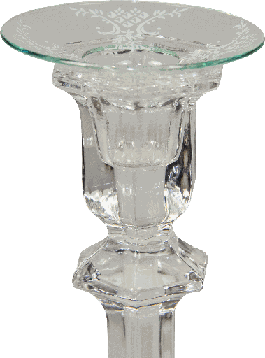 [15005A00] Bobeche Ø 7 cm Glass clear with Decor Garland white