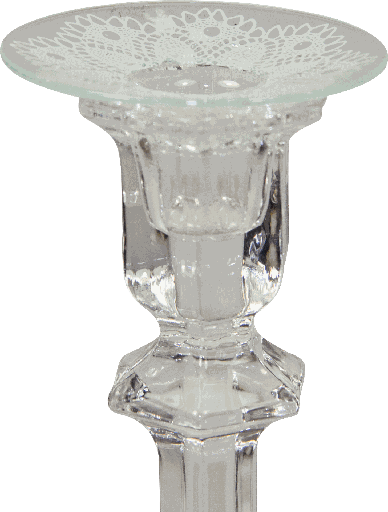[15006A00] Kerzenteller Ø 7 cm Glas klar mit Dekor Spitze