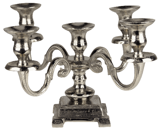 [19013A99] Candleholder 5-er Height 22,5 cm Metal antique-silver