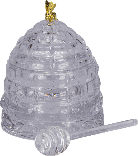[19100A00] QUEEN BEE Honigtopf mit Quirl 14 cm Glas klar