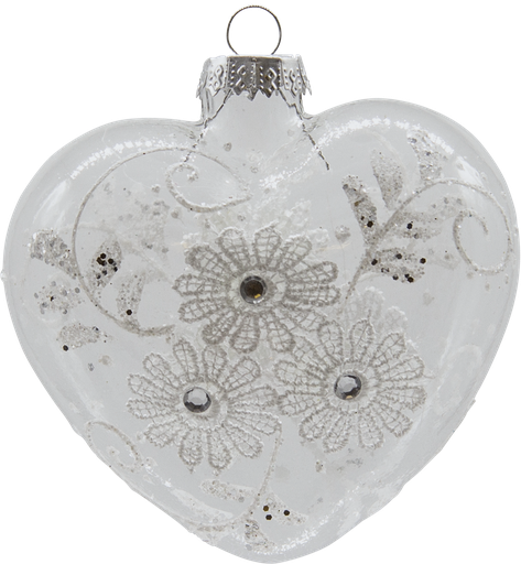 [21253A00] LACE Hearth to hang 8,5 cm Glass clear with Rhinestones & Lace
